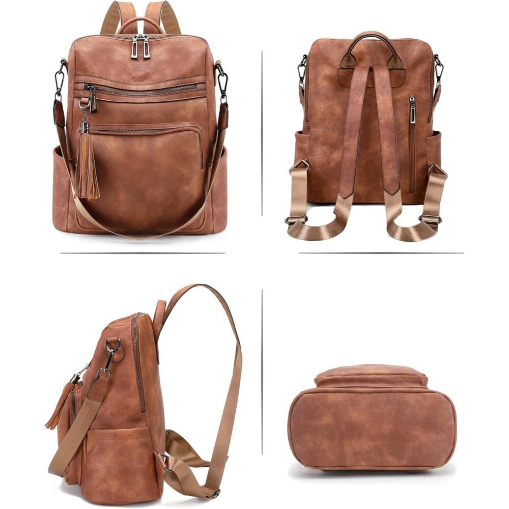 Versatile Designer Brown Backpack Purse With Tass… - image 4